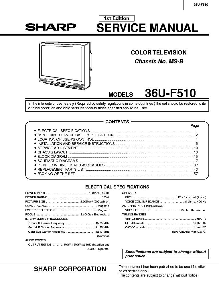 SHARP 36U-F510 service manual (1st page)