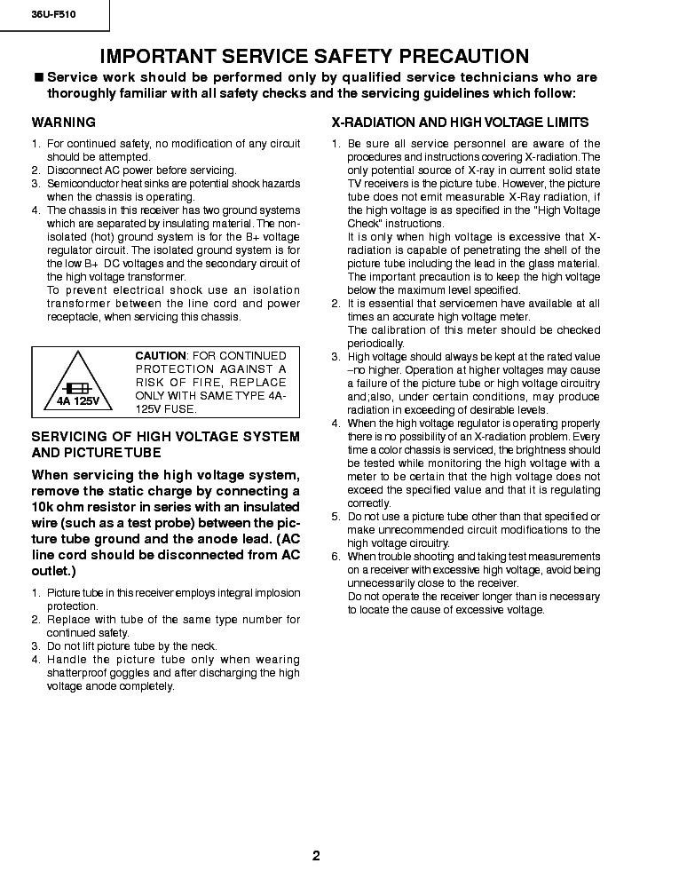 SHARP 36U-F510 service manual (2nd page)