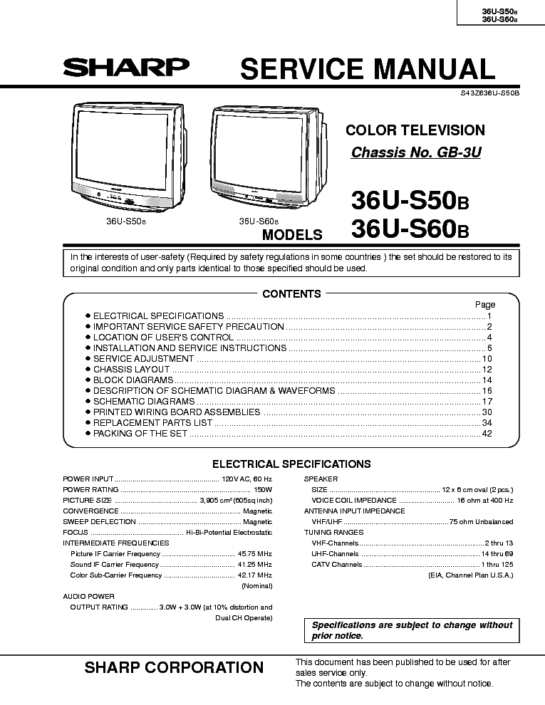 SHARP 36U-S50B 36U-S60B CHASSIS GB-3U service manual (1st page)