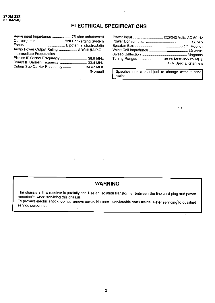 SHARP 37DM23S 24S-CH.CA-1 service manual (2nd page)