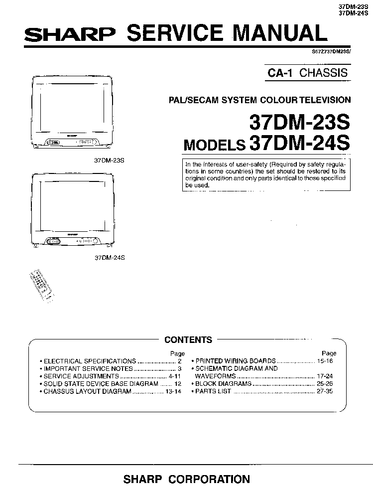 SHARP 37DM23S 24S CA1 service manual (1st page)