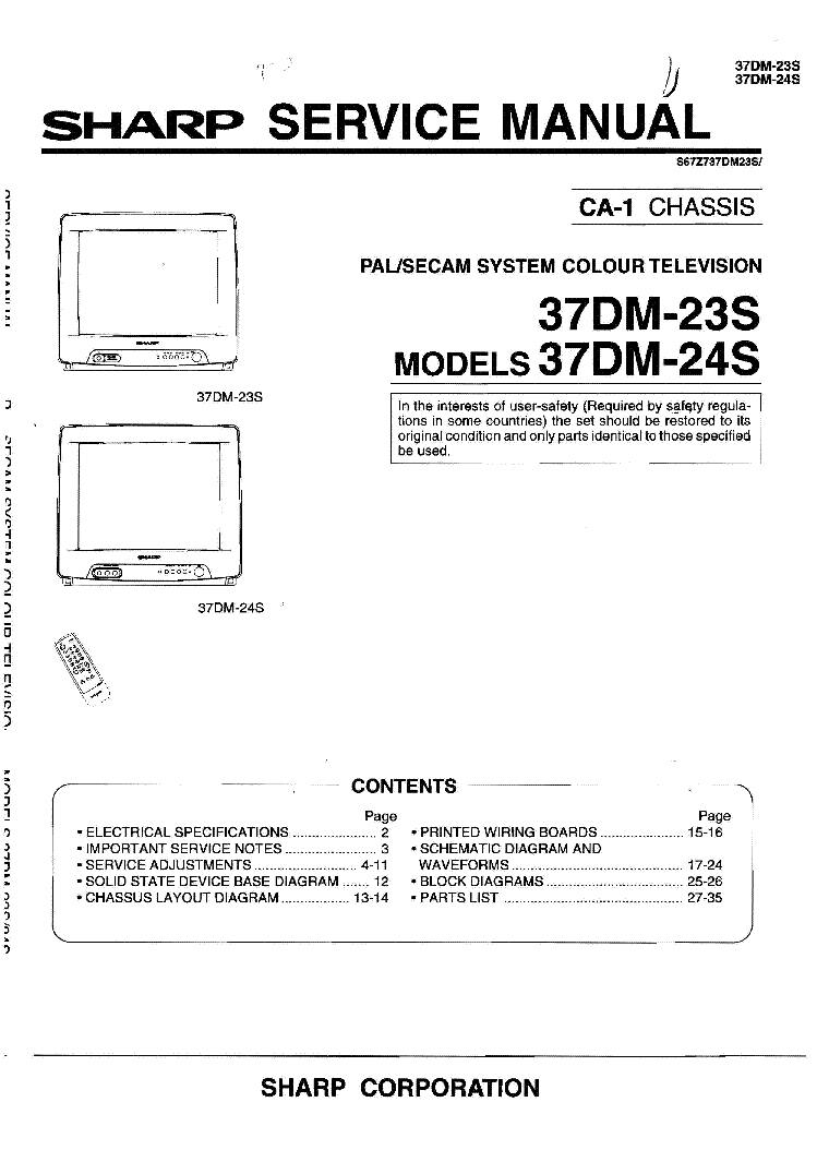 SHARP 37DM23S CHASSIS CA1 service manual (1st page)