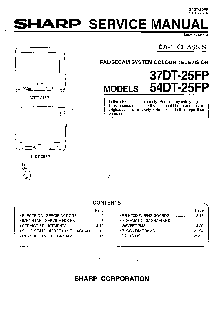SHARP 37DT-25FP 54DT-25FP CHASSIS GA1 service manual (1st page)
