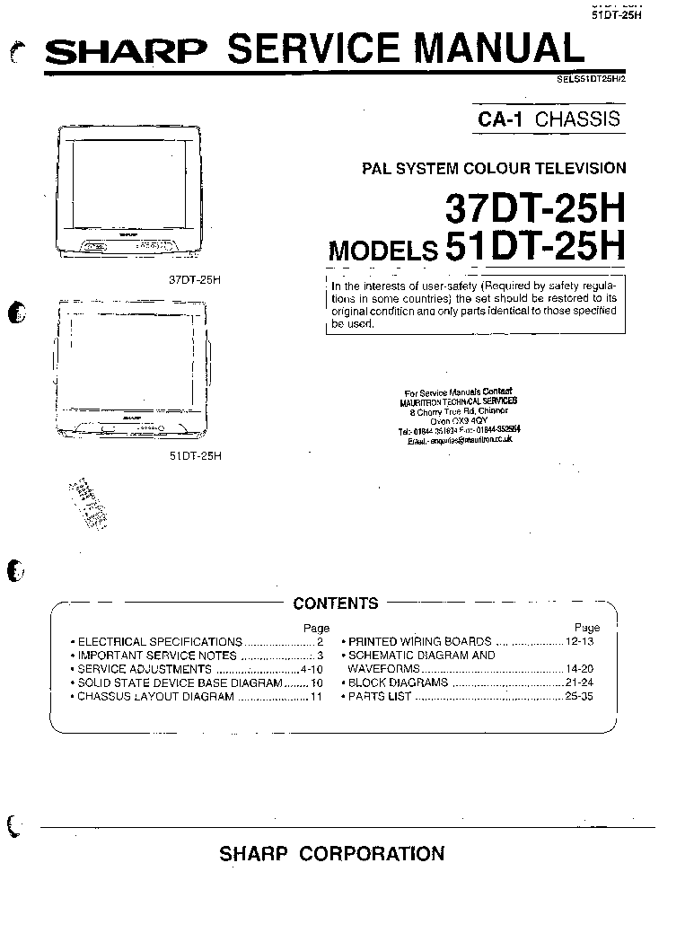 SHARP 37DT-25H service manual (1st page)
