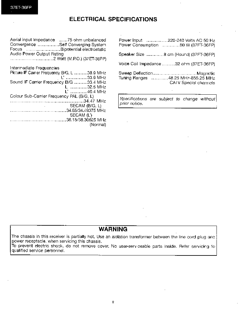 SHARP 37ET-36FP CHASSIS GA1 service manual (2nd page)