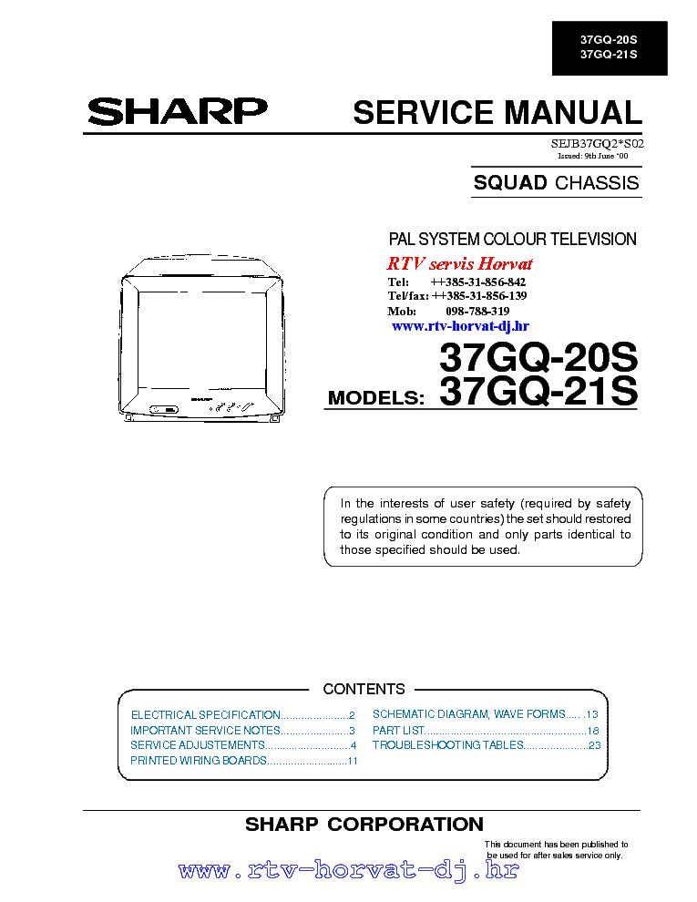 SHARP 37GQ-20S 21S CH SQUAD service manual (1st page)