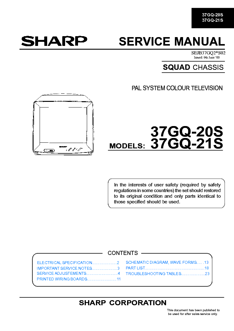 SHARP 37GQ20S,21S service manual (2nd page)