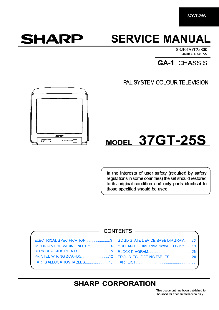 SHARP 37GT-25S CH GA-1 SM service manual (1st page)