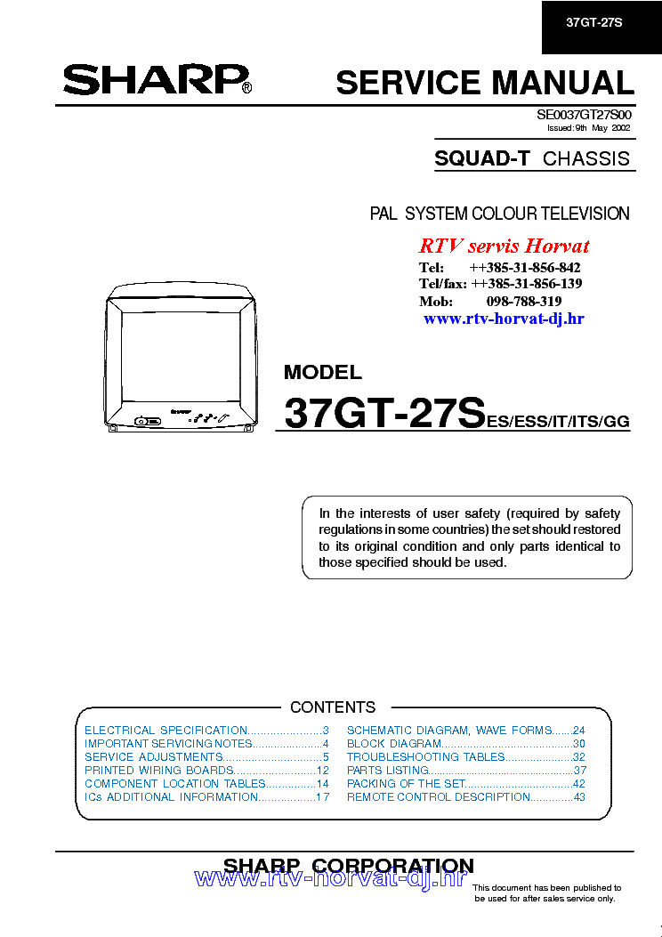 SHARP 37GT-27S CH SQUAD-T service manual (1st page)
