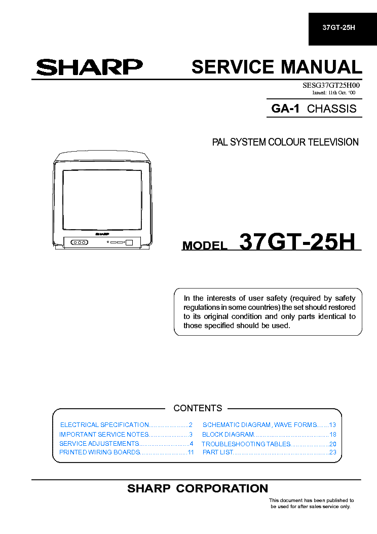 SHARP 37GT25H CHASSIS GA-1 service manual (1st page)