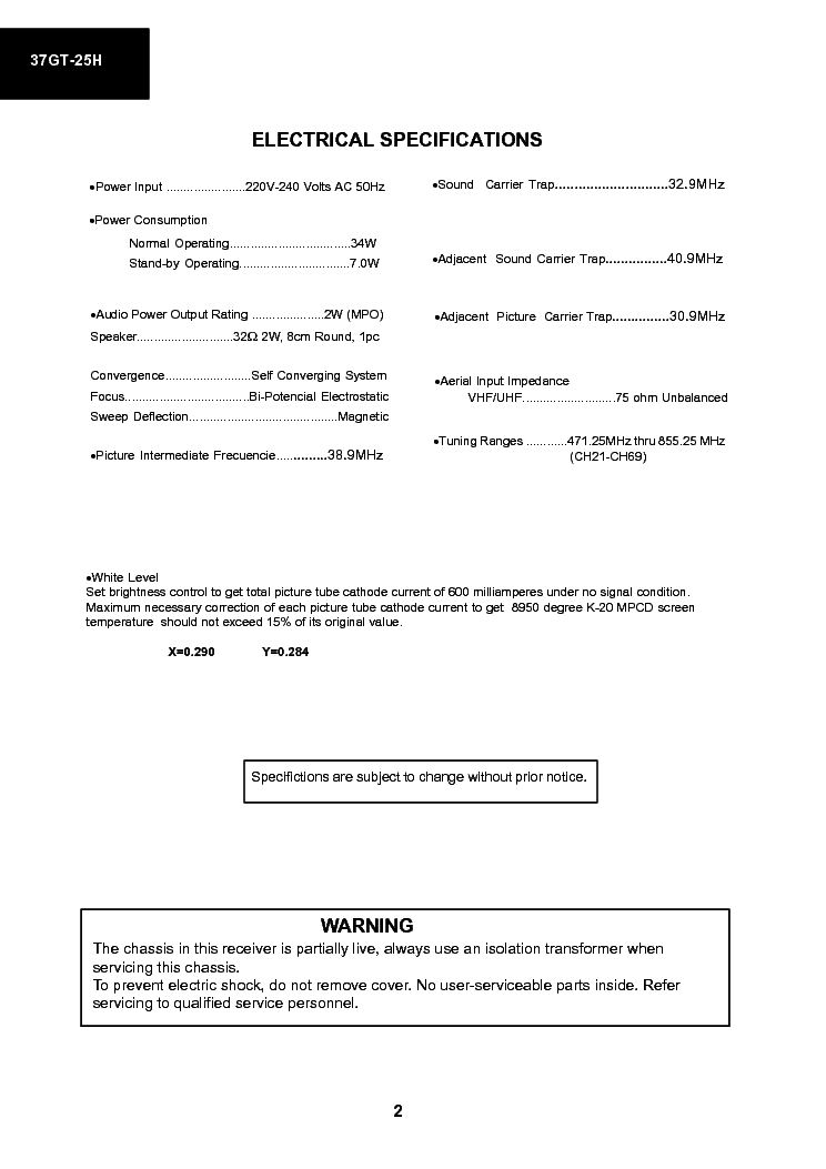 SHARP 37GT25H CHASSIS GA-1 service manual (2nd page)