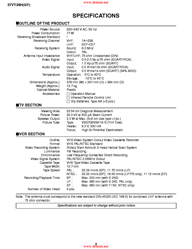 SHARP 37VT26H VP8 service manual (2nd page)
