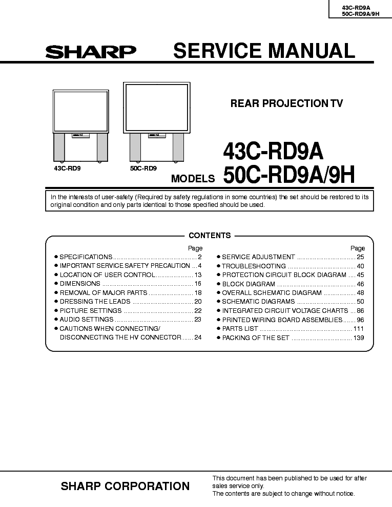 SHARP 43-50C-RD9A service manual (1st page)