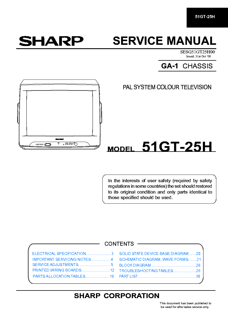 SHARP 51GT-25H GA-1 service manual (1st page)