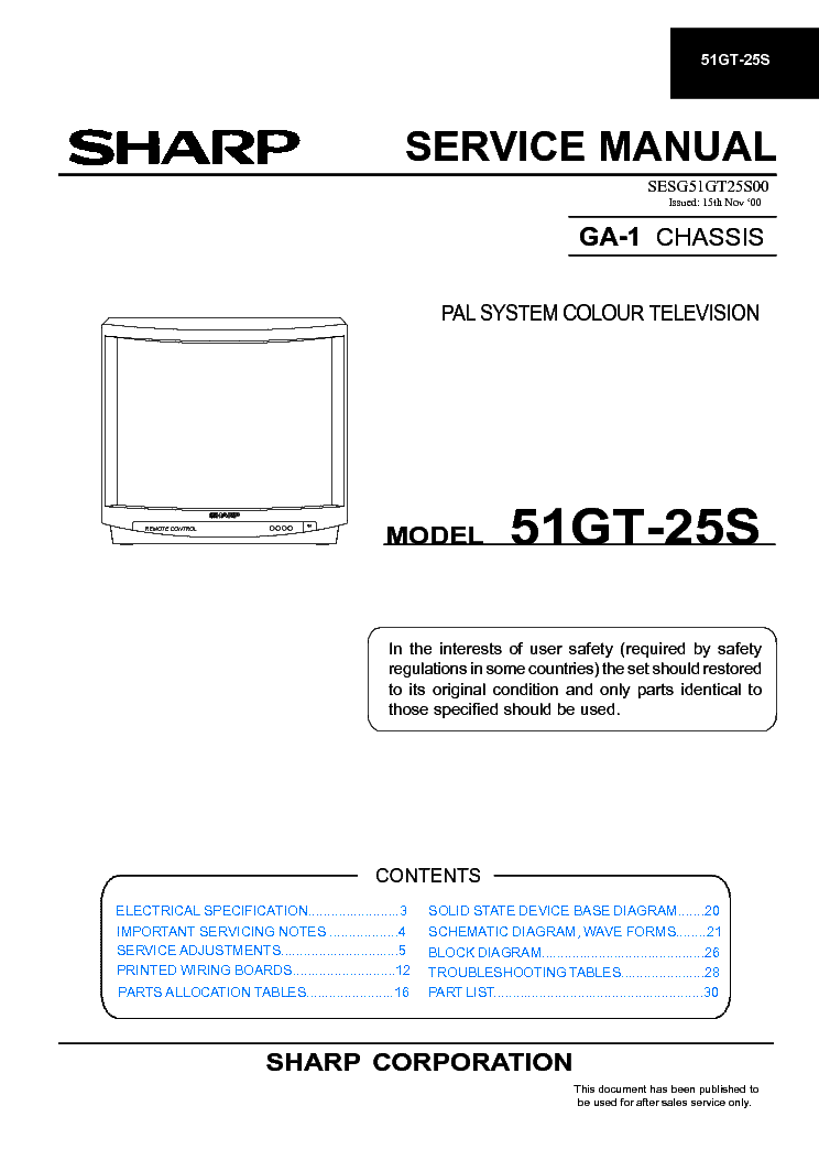 SHARP 51GT25S CHASSIS GA-1 service manual (1st page)
