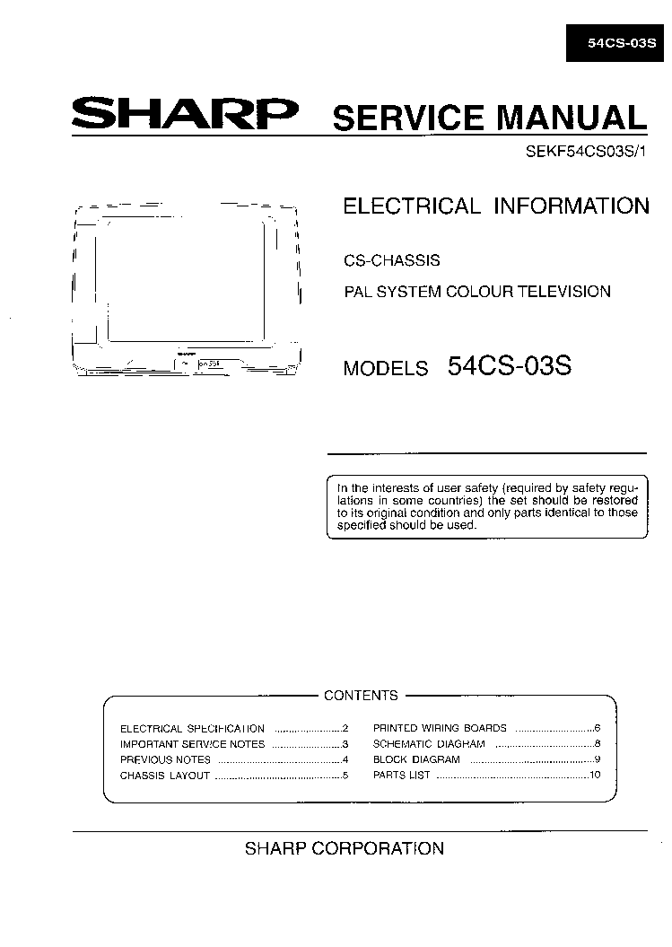 SHARP 54CS-03S CHASSIS CS SM service manual (1st page)