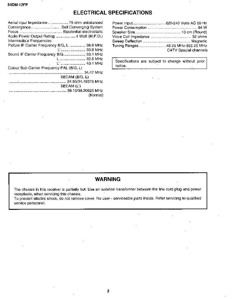 SHARP 54DM-12FP CH CA-1 SM service manual (2nd page)