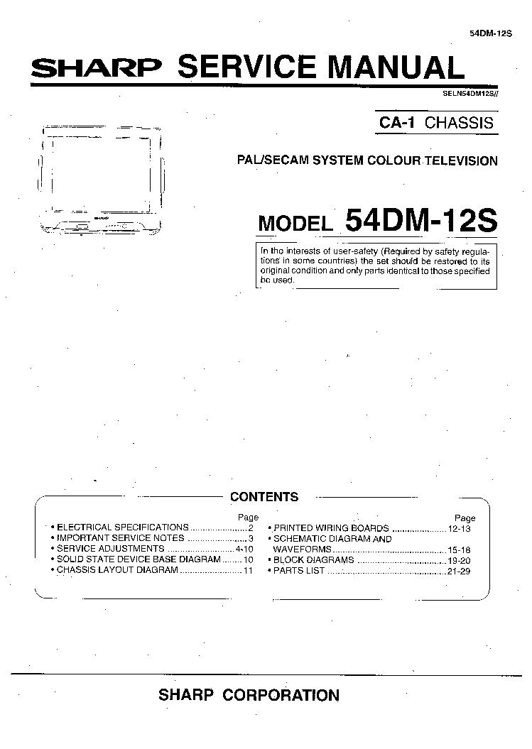 SHARP 54DM-12S CHASSIS CA1 service manual (1st page)