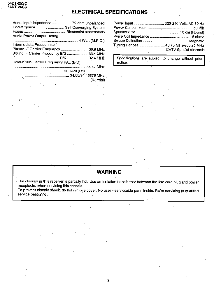 SHARP 54DT-25SC,26SC CH CA-1 SM service manual (2nd page)