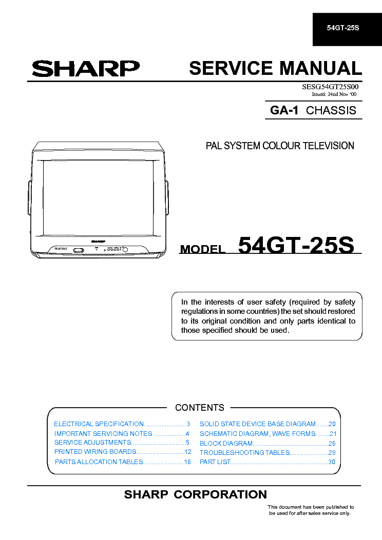 SHARP 54GT25S CHASSIS GA-1 service manual (1st page)