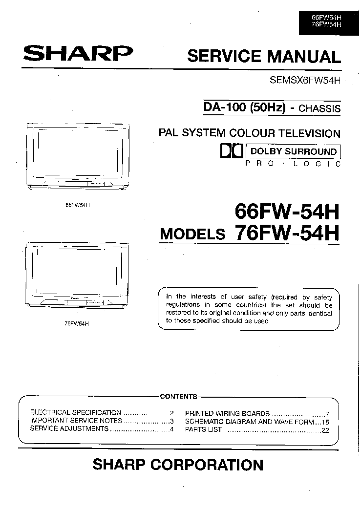 SHARP 66 76FW54H CHASSIS DA-100 service manual (1st page)