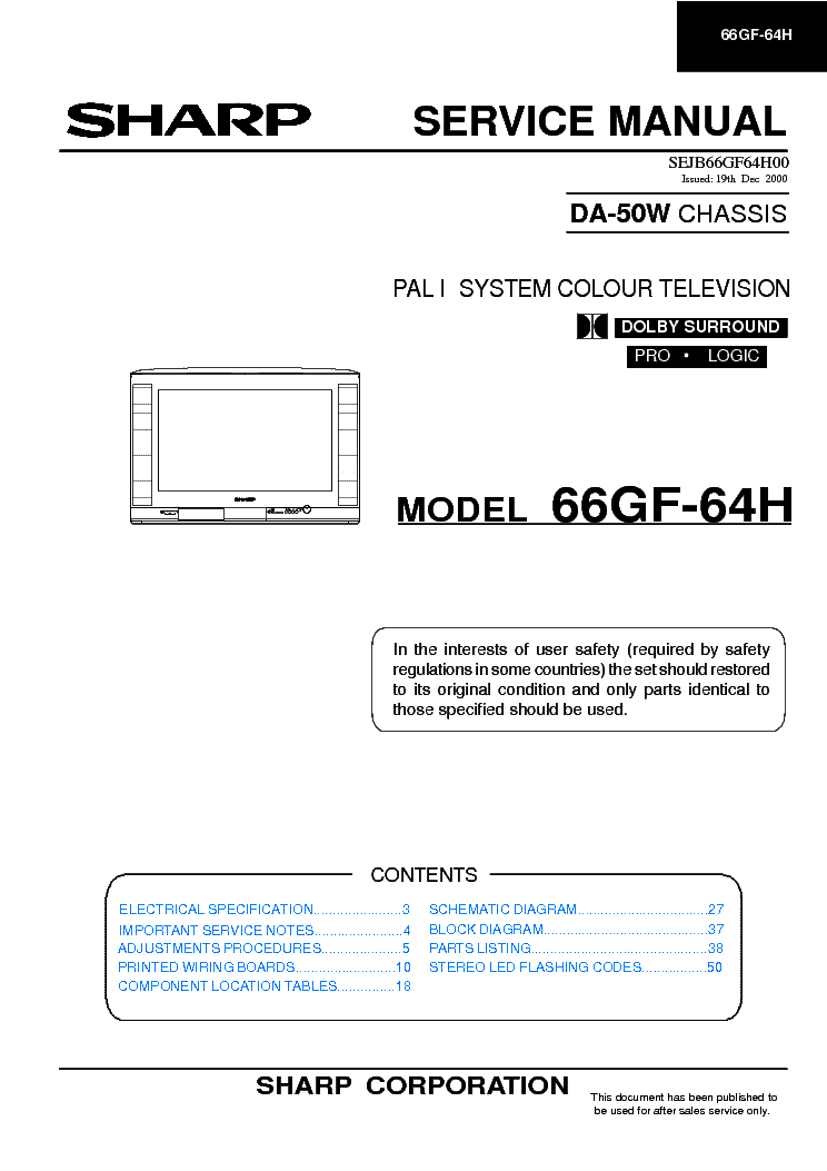 SHARP 66GF-64H CH DA-50W service manual (1st page)