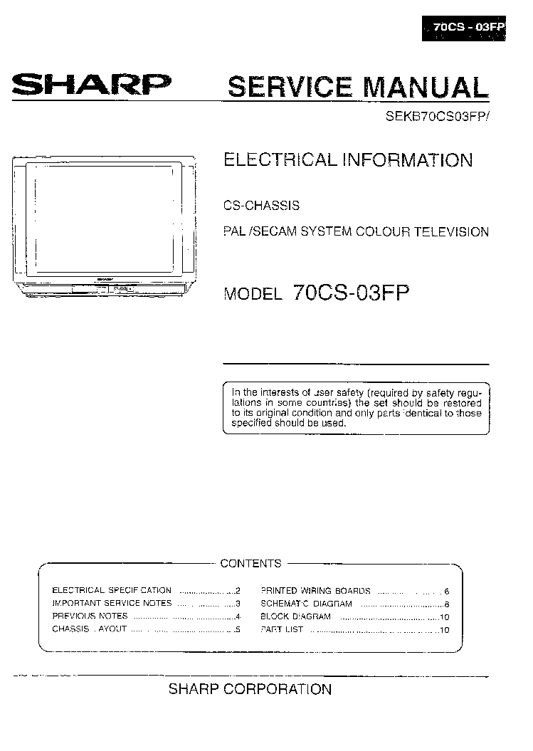 SHARP 70CS03FP service manual (1st page)