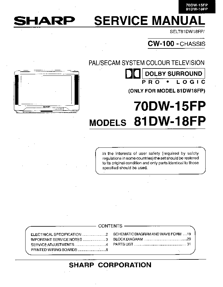 SHARP 70DW15FP-81DW18FP-SM service manual (1st page)