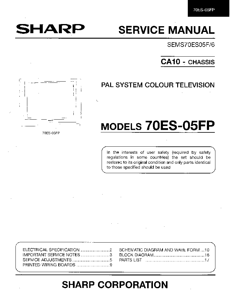 SHARP 70ES-05FP CH CA-10 SM service manual (1st page)