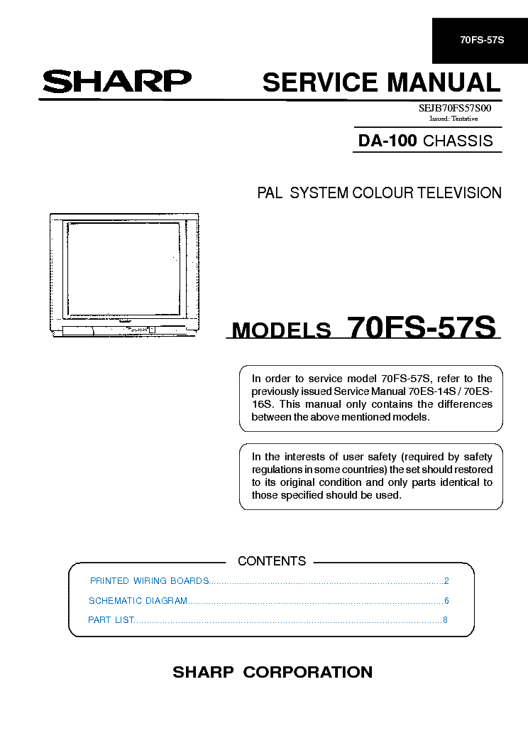 SHARP 70FS57S CH DA100 service manual (1st page)