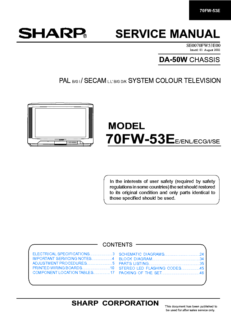 SHARP 70FW-53E CHASSIS DA-50W service manual (1st page)