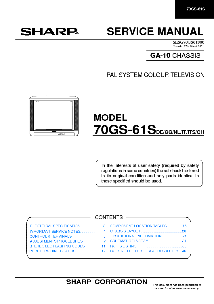 SHARP 70GS61S CHASSIS GA-10 service manual (1st page)