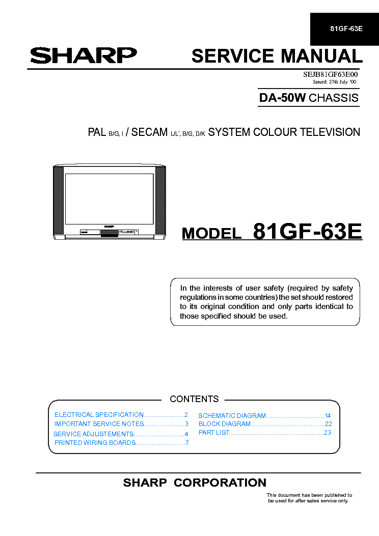 SHARP 81GF-63E CHASSIS DA-50W service manual (1st page)