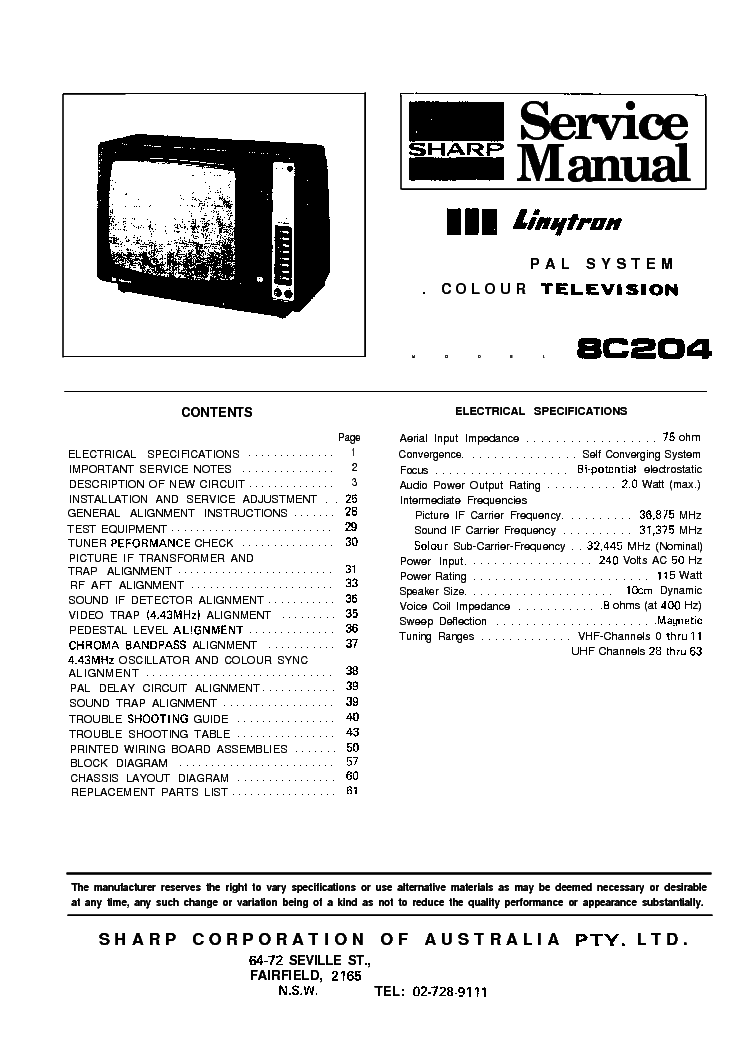 SHARP 8C204 SM service manual (1st page)