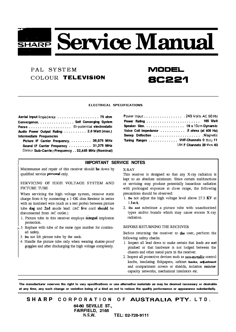 SHARP 8C221 SM service manual (1st page)
