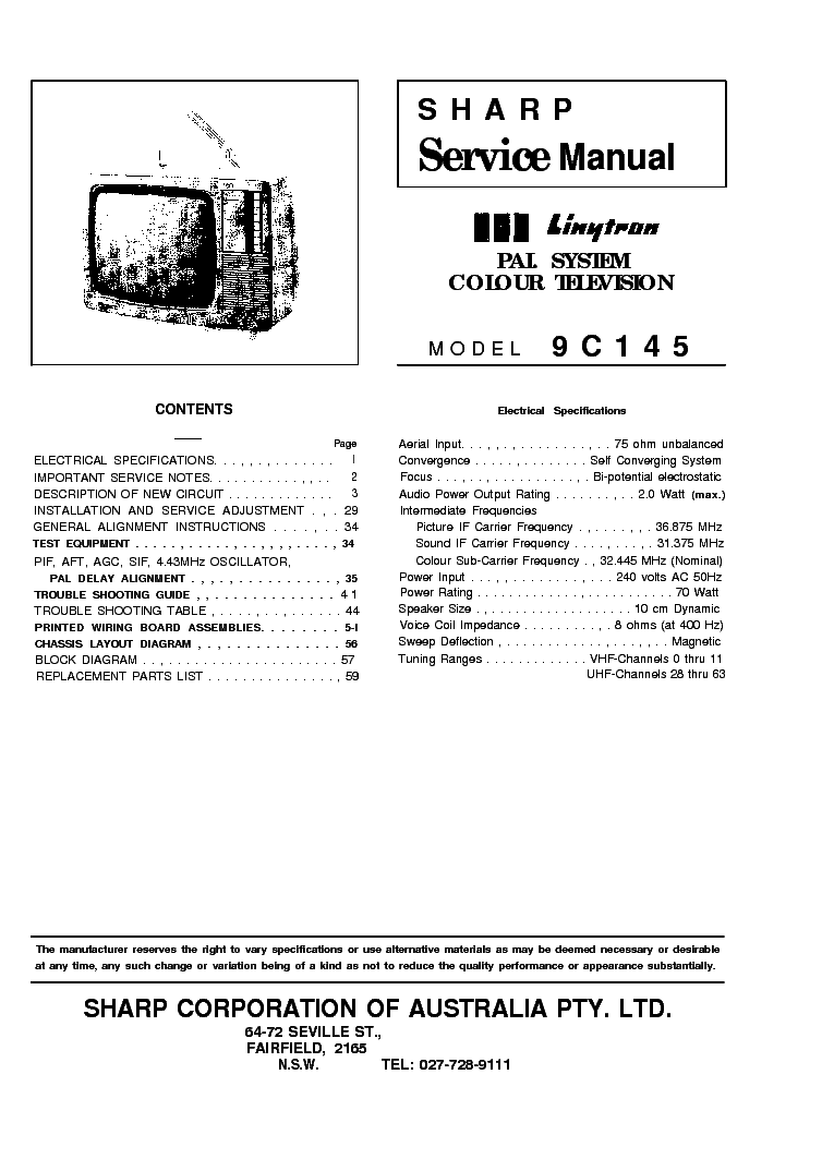 SHARP 9C145 service manual (1st page)