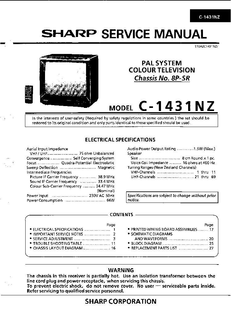 SHARP C-1431NZ CH 8P-SR SM service manual (1st page)