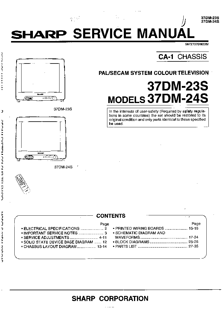 SHARP CA1 CHASSIS 37DM23S TV SM service manual (1st page)