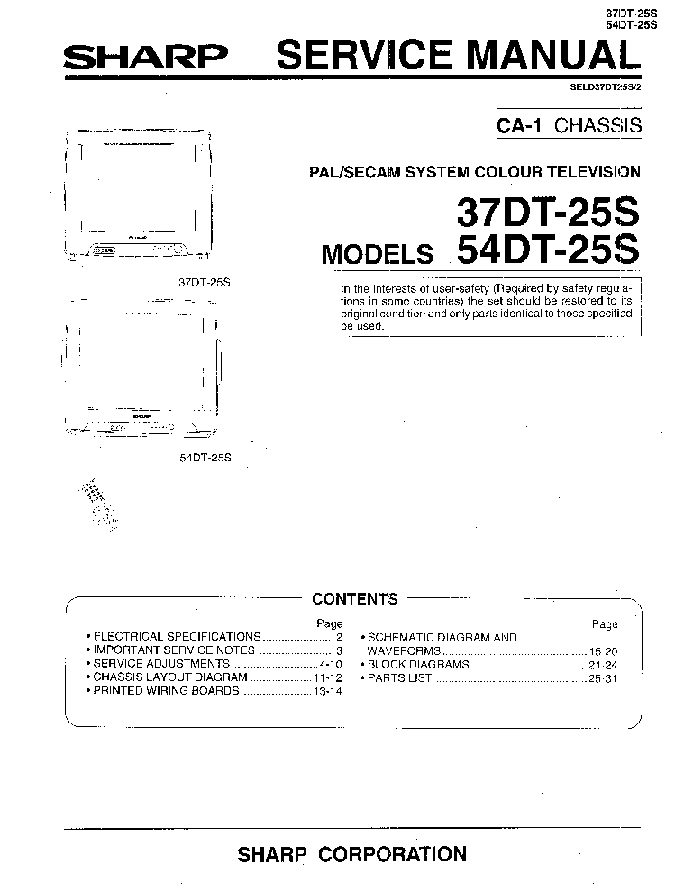 SHARP CA1 CHASSIS 37DT25S TV SM service manual (1st page)