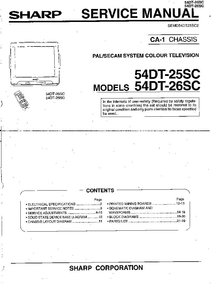 SHARP CA1 CHASSIS 54DT25SC service manual (1st page)