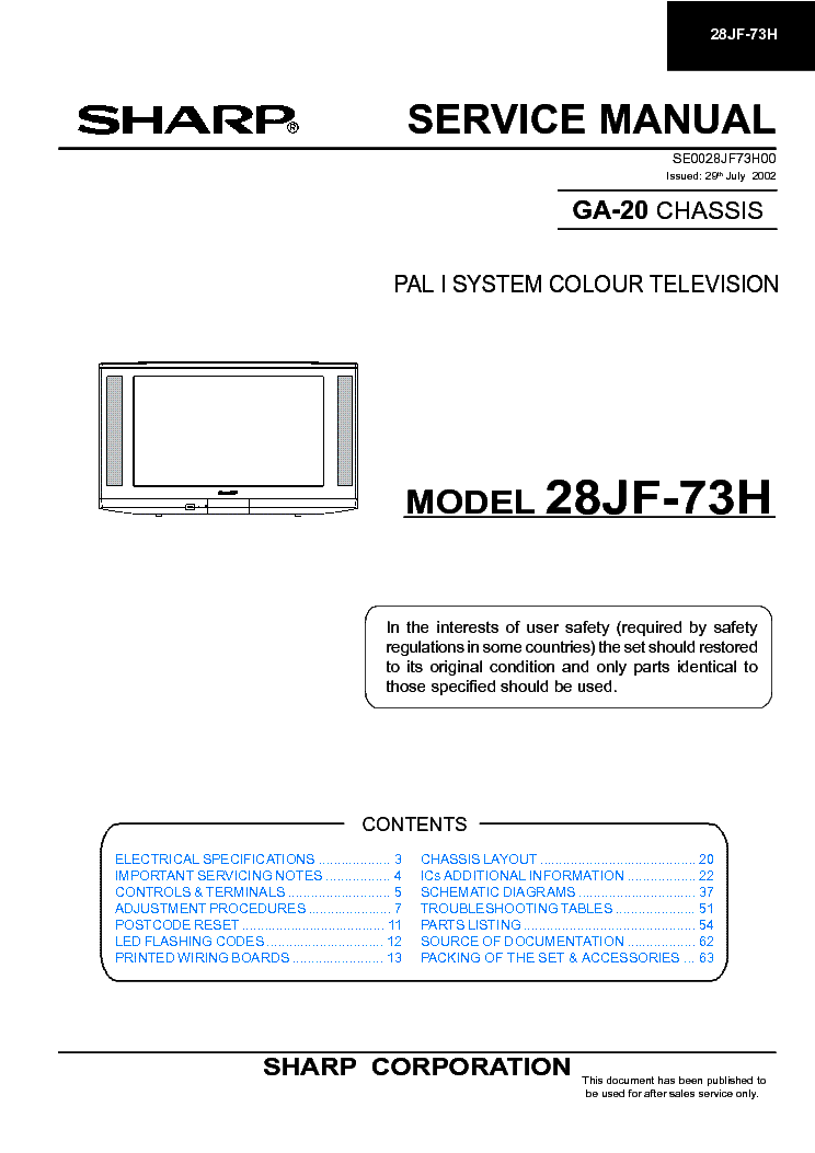 SHARP CH GA-20 28JF-73H SM service manual (1st page)