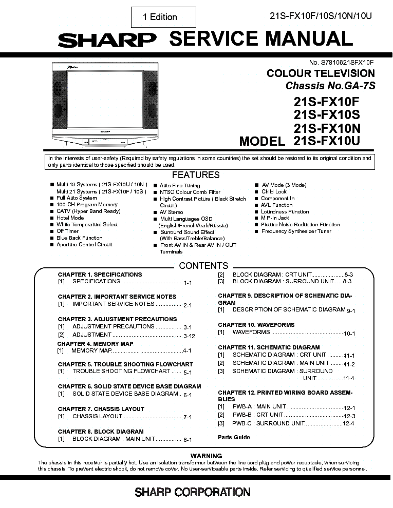 SHARP CH GA-7S 21S-FX10X SM service manual (1st page)