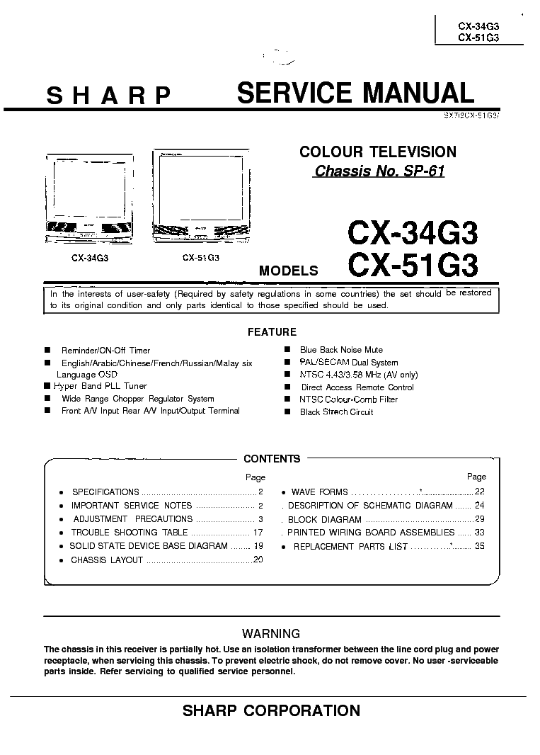 SHARP CH SP-61 CX-34G3 51G3 SM service manual (1st page)