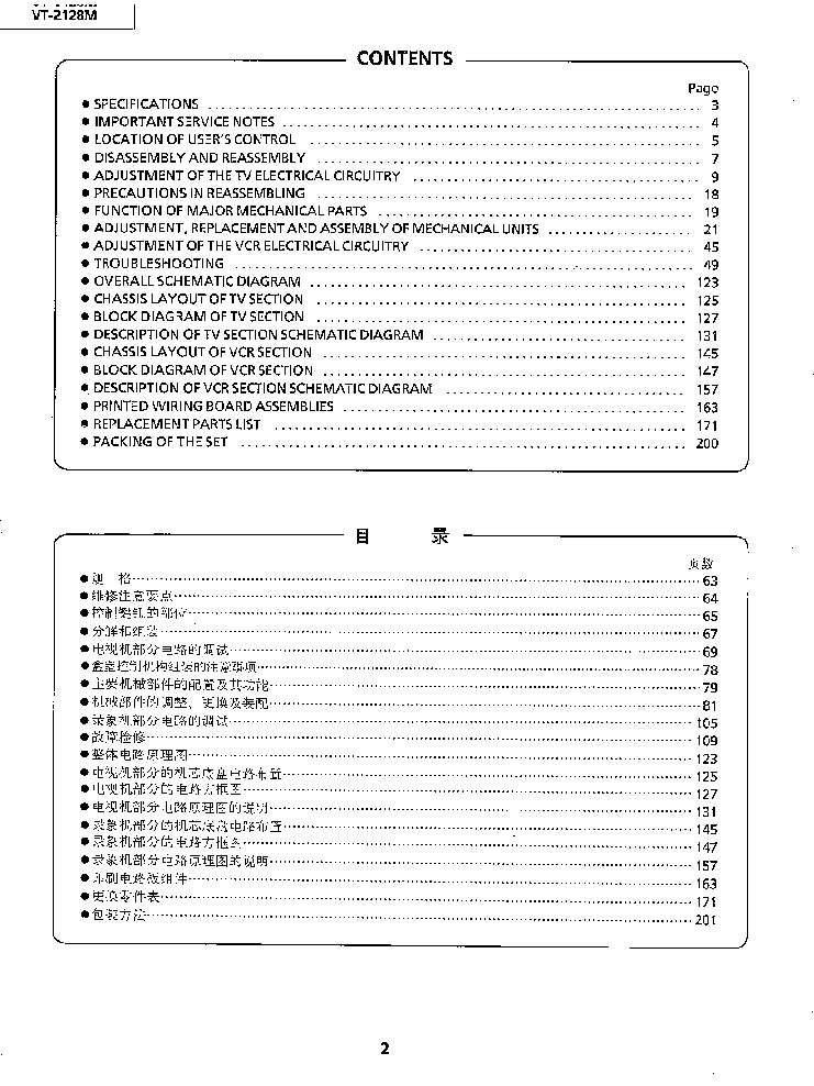 SHARP CH VP-2 VT-1428M 2128M SM service manual (2nd page)
