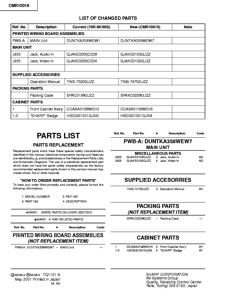 SHARP CMR10019 CHASSIS SN-010 service manual (2nd page)