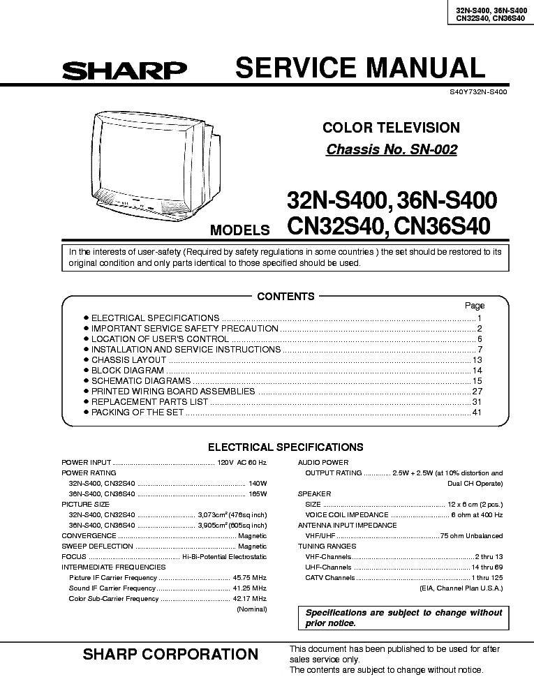 SHARP CN32S40 CN36S40 SM service manual (1st page)