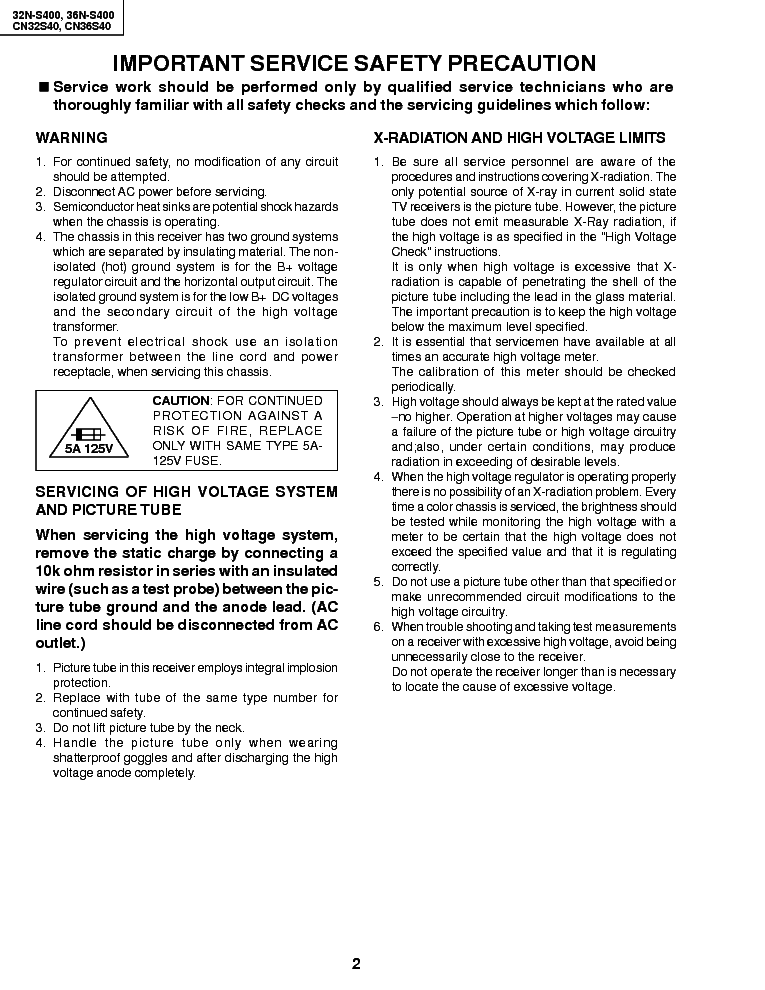 SHARP CN32S40 CN36S40 SM service manual (2nd page)