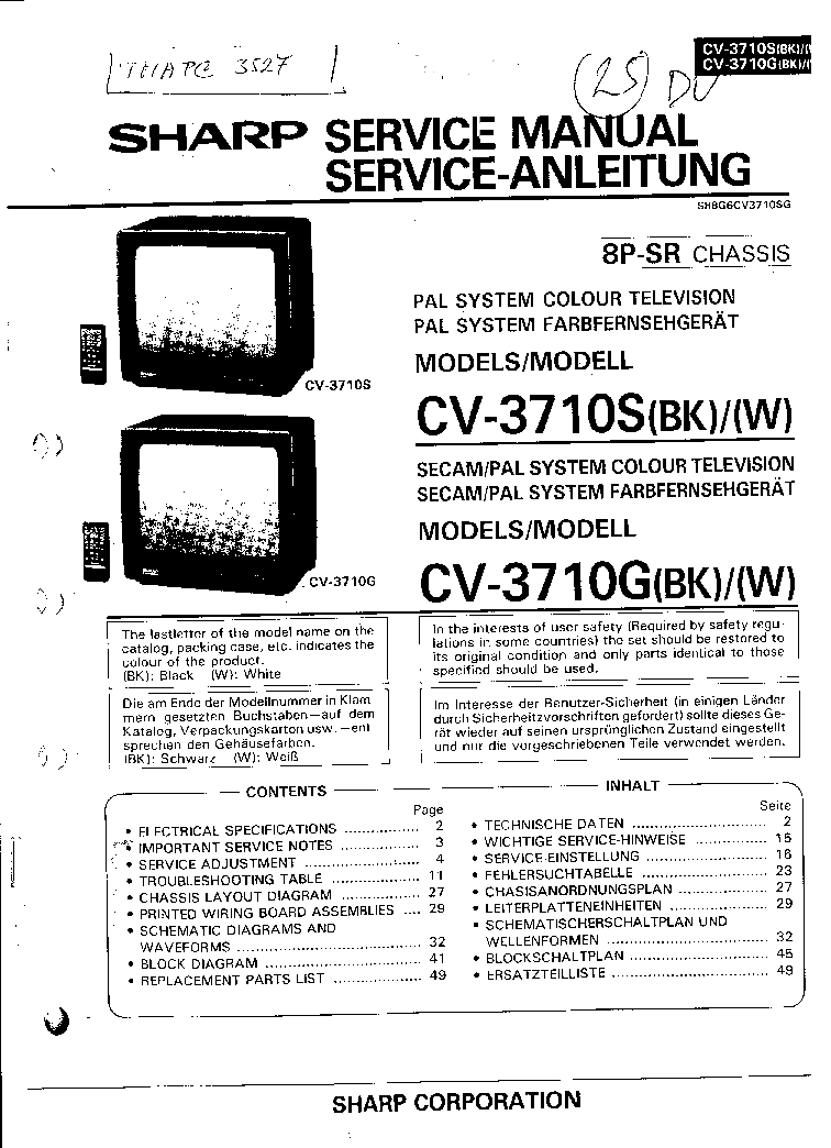 SHARP CV-3710S service manual (1st page)