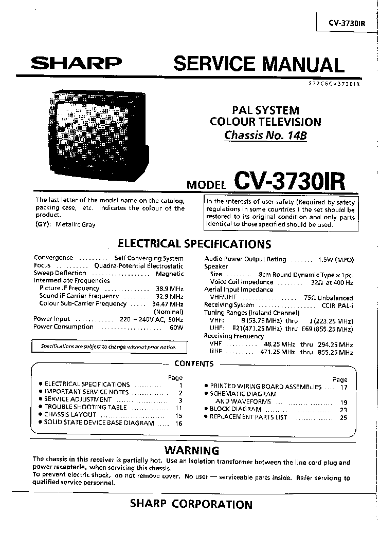 SHARP CV-3730IR 14B SM service manual (1st page)