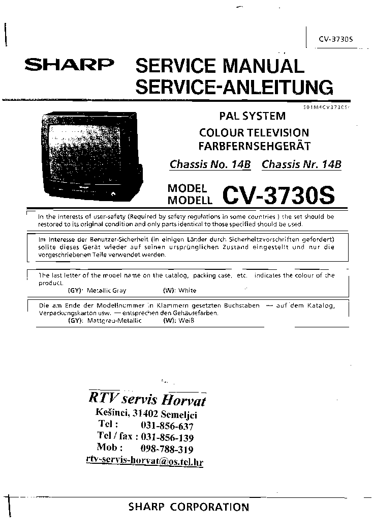 SHARP CV3730S CHASSIS14B service manual (1st page)